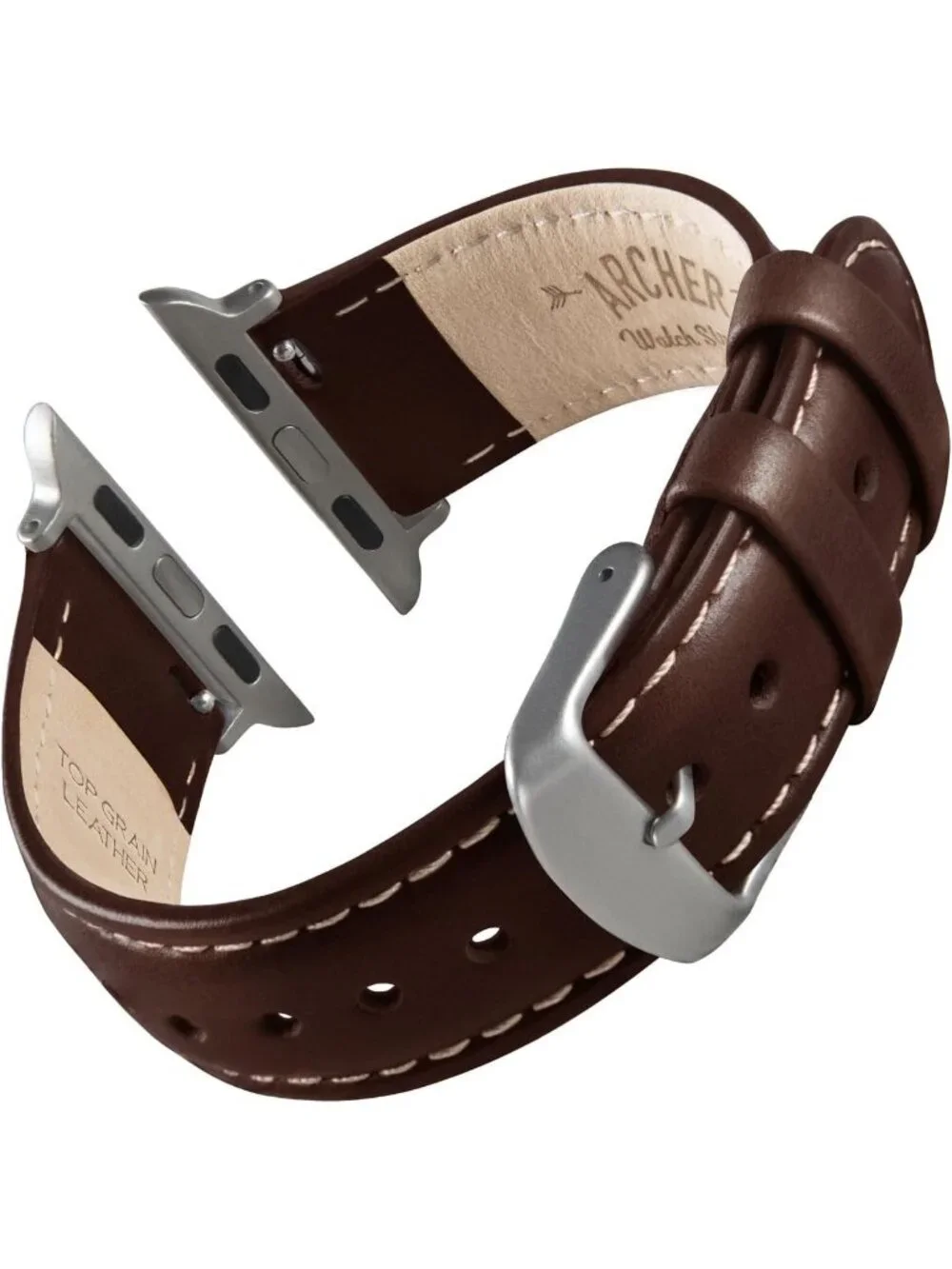 Men's Dark Chestnut/Natural Thread, Matte Silver Hardware Leather Straps Watch